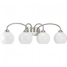 P300087-009 - Carisa Collection Four-Light Brushed Nickel Opal Glass Mid-Century Modern Bath Vanity Light