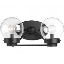  P300113-031 - Spatial Collection Two-Light Matte Black Clear Glass Global Bath Vanity Light