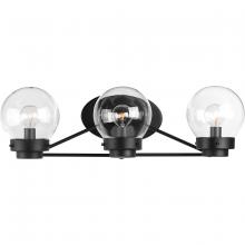  P300114-031 - Spatial Collection Three-Light Matte Black Clear Glass Global Bath Vanity Light