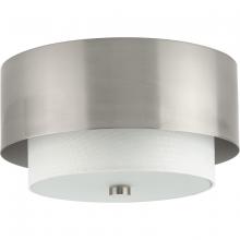  P350249-009 - Silva Collection Two-Light Brushed Nickel White Linen Shade 14" Flush Mount
