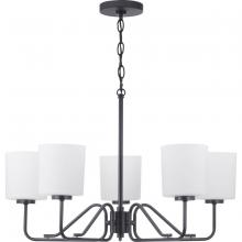 Progress P400182-031 - Tobin Collection Five-Light Matte Black Etched White Glass Modern Chandelier Light