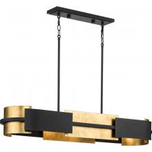  P400352-031 - Lowery Collection Four-Light Industrial Luxe Linear Chandelier with Distressed Gold Leaf Accent