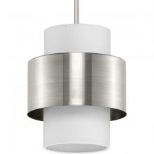  P500398-009 - Silva Collection One-Light Brushed Nickel White Linen Shade Pendant