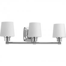  P300018-015 - Glance Collection Three-Light Polished Chrome Etched White Linen Glass Farmhouse Bath Vanity Light