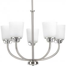  P400009-009 - West Village Collection Five-Light Brushed Nickel Etched Double Prismatic Glass Farmhouse Chandelier