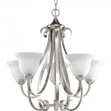  P4416-09 - Torino Collection Five-Light Brushed Nickel Etched Glass Transitional Chandelier Light