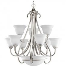  P4418-09 - Torino Collection Nine-Light Brushed Nickel Etched Glass Transitional Chandelier Light