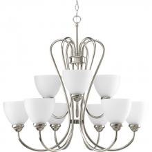  P4668-09 - Heart Collection Nine-Light Brushed Nickel Etched Glass Farmhouse Chandelier Light