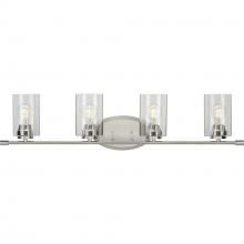  P300279-009 - Riley Collection Four-Light Brushed Nickel Clear Glass Modern Bath Vanity Light