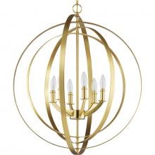  P3889-12 - Equinox Collection Six-Light Satin Brass New Traditional Sphere Pendant Light