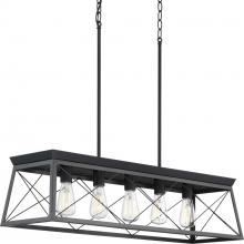  P400048-031 - Briarwood Collection Five-Light Textured and Cerused Black Farmhouse Style Linear Island Chandelier