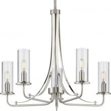  P400209-009 - Riley Collection Five-Light Brushed Nickel Clear Glass New Traditional Chandelier Light
