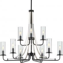  P400210-031 - Riley Collection Nine-Light Matte Black Clear Glass New Traditional Chandelier Light