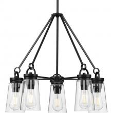  P400243-031 - Stockbrace Collection Five-Light Matte Black and Clear Glass Farmhouse Style Chandelier Light