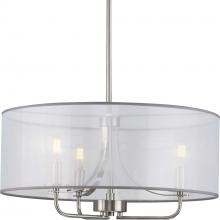 P500243-009 - Riley Collection Three-Light Brushed Nickel Organza Shade New Traditional Pendant Light