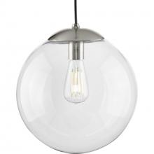  P500311-009 - Atwell Collection 12-inch Brushed Nickel and Clear Glass Globe Large Hanging Pendant Light