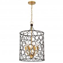  STM-B5106-BZ-GA - Stemmons 6 Light Bronze + Antique Gold Mini Chandelier