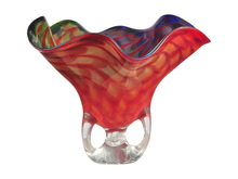  AV12392 - Cinnabar Wave Hand Blown Art Glass Vase
