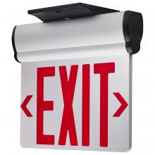  67/111 - Red (Mirror) Edge Lit LED Exit Sign, 90min Ni-Cad backup, 120/277V, Dual Face, Top/Back/End Mount