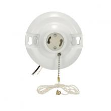  90/2470 - White Phenolic GU24 On-Off Pull Chain Ceiling Receptacle; 6" AWM B/W Leads 105C; 4-1/2"