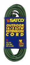  93/5024 - 25 Foot Green Heavy Duty Outdoor Extension Cord; 16/3 Ga. SJTW-3 Green Cord With Sleeve; 13A-125V;