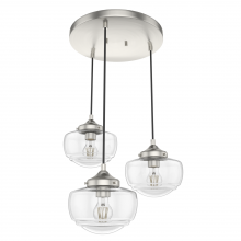  19501 - Hunter Saddle Creek Brushed Nickel with Seeded Glass 3 Light Pendant Cluster Ceiling Light Fixture