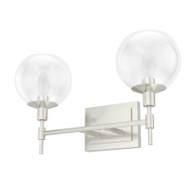  19762 - Hunter Xidane Brushed Nickel with Clear Glass 2 Light Bathroom Vanity Wall Light Fixture