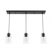  13070 - Hunter Hartland Noble Bronze with Seeded Glass 3 Light Pendant Cluster Ceiling Light Fixture