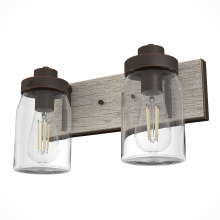  48018 - Hunter Devon Park Onyx Bengal and Barnwood with Clear Glass 2 Light Bathroom Vanity Wall Light Fixtu