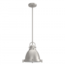  19107 - Hunter Bridgemoor Brushed Nickel with Clear Holophane Glass 1 Light Pendant Ceiling Light Fixture