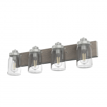  48022 - Hunter Devon Park Brushed Nickel and Grey Wood with Clear Glass 4 Light Bathroom Vanity Wall Light F