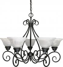  60/380 - Castillo - 5 Light Chandelier with Alabaster Swirl Glass - Textured Flat Black Finish