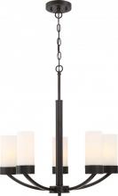  60/6325 - Denver - 5 Light Chandelier with Satin White Glass - Mahogany Bronze Finish