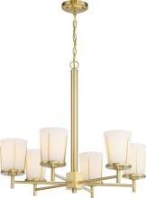  60/6536 - Serene - 6 Light Chandelier with Satin White Glass - Natural Brass Finish