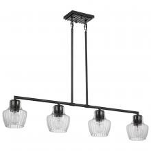  60/7704 - Destin; 4 Light Island Pendant; Medium Base; 60 Watt; Black And Silver Accent Finish; Clear Ribbed