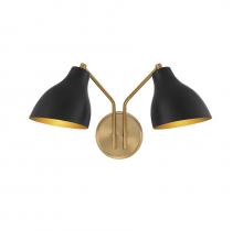  M90075MBKNB - 2-Light Wall Sconce in Matte Black with Natural Brass