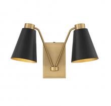  M90076MBKNB - 2-Light Wall Sconce in Matte Black with Natural Brass