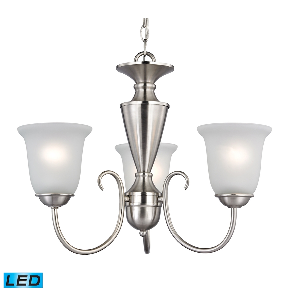 Greenville 3-Light Chandelier in Brushed Nickel with White Glass - Includes LED Bulbs