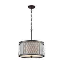 ELK Home 15242/3 - Filmore 3-Light Chandlier in Oiled Bronze with Wire Mesh and Gray Linen Fabric Shade