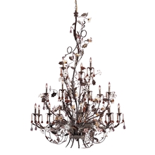  85004 - Cristallo Fiore 18-Light Chandelier in Deep Rust with Clear and Amber Florets